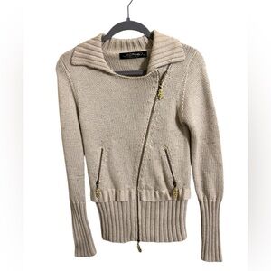 Ed Hardy Y2K Cream Zip Up Sweater Glitter Logo‎ Small